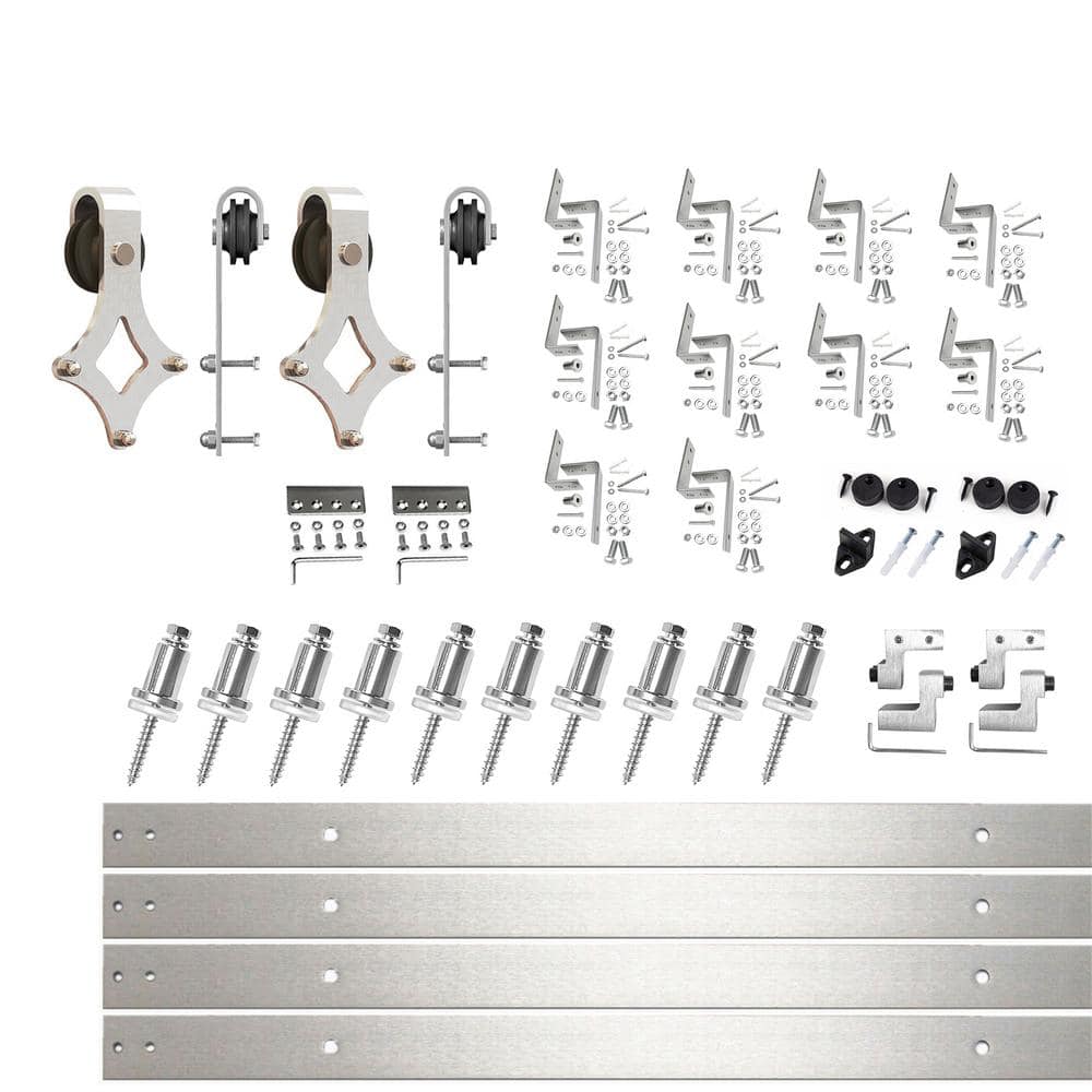 14 ft./168 in. Brushed Nickel Double Track Bypass Z-Shape Sliding Barn Door Hardware Kit - Diamond Design Roller price history on PriceWatchPro