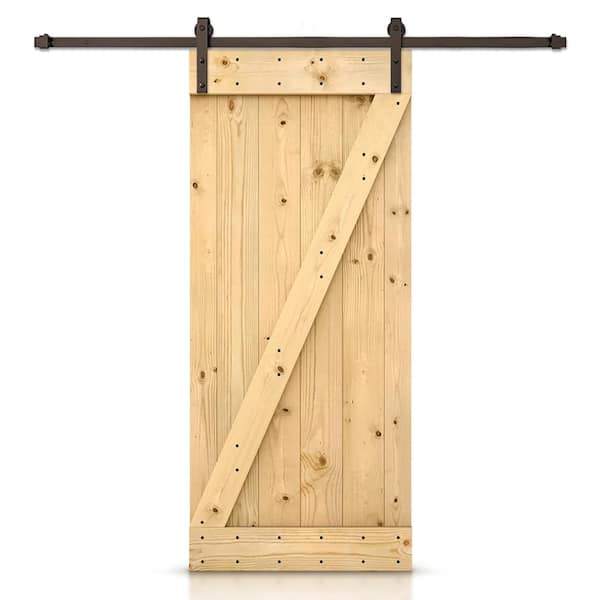 CALHOME 36 in. x 84 in. Z-Bar unfinished Wood Sliding Barn Door with Sliding Door Hardware Kit