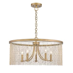Marilyn CRY 5-Light Peruvian Gold Chandelier with Crystal Strands Shade