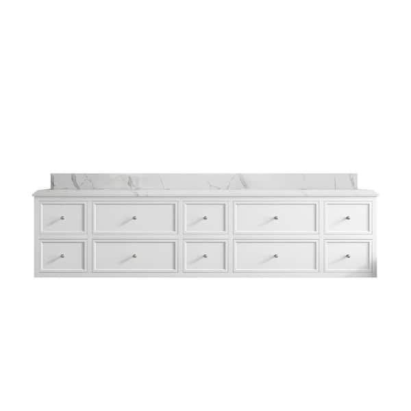 Willow Collections Roswell Floating 84 in. W x 22 in. D x 36 in. H Double Sink Bath Vanity in White with 1.5 in. Calacatta Laza qt. Top