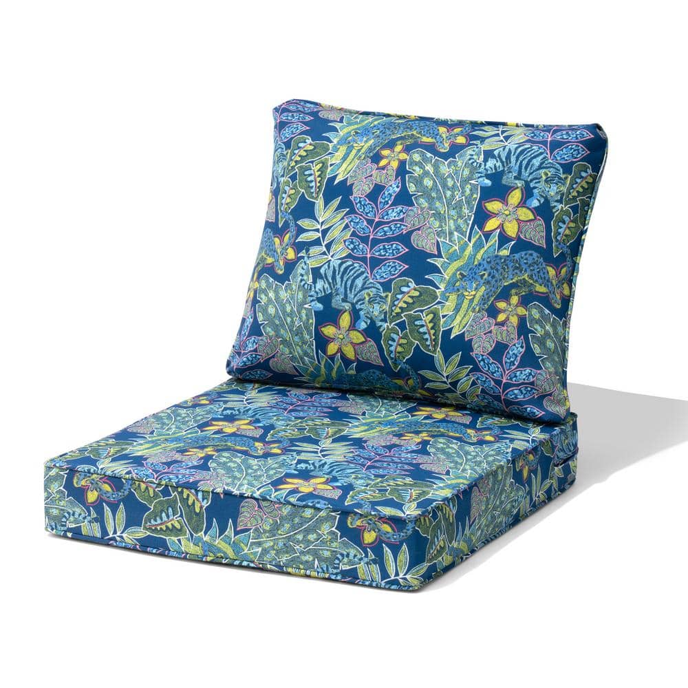 24 in. x 25 in. 2-Piece Deep Seating Outdoor Sectional Cushion in Blue Leaf