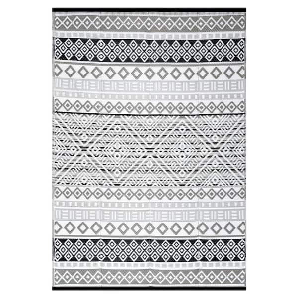 Beverly Rug 5 X 8 Charcoal White Lightweight Trellis Reversible Plastic ...