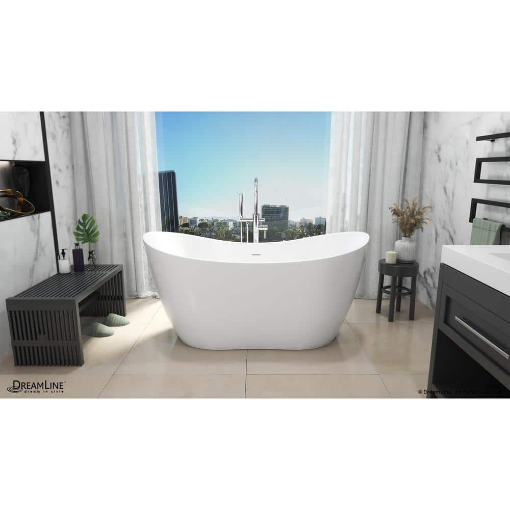 Nile 28" White Acrylic Freestanding Bathtub with Brushed Nickel Drain