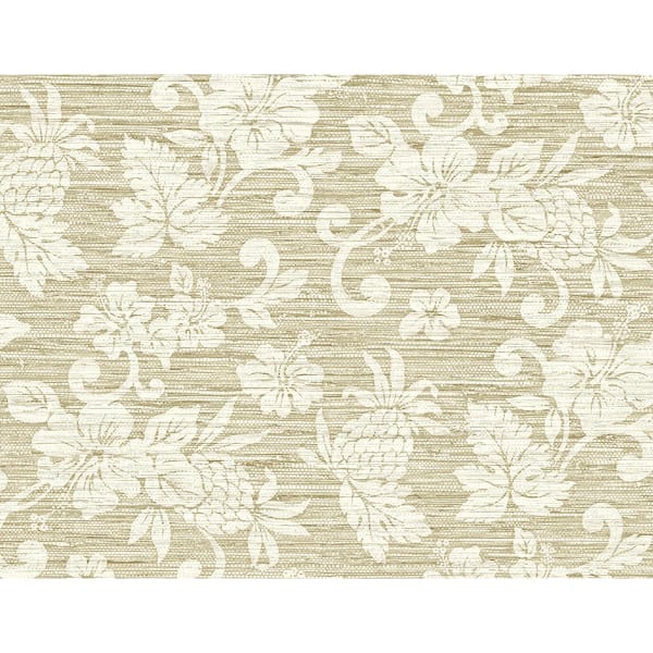 Seabrook Designs Saddle Tan Juno Island Floral Embossed Vinyl Unpasted ...