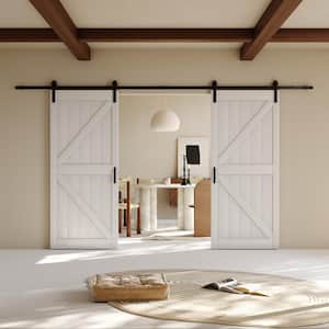 72 in. x 84 in. White Primed K-Shape MDF Double Sliding Barn Door with Hardware Kit and Soft Close