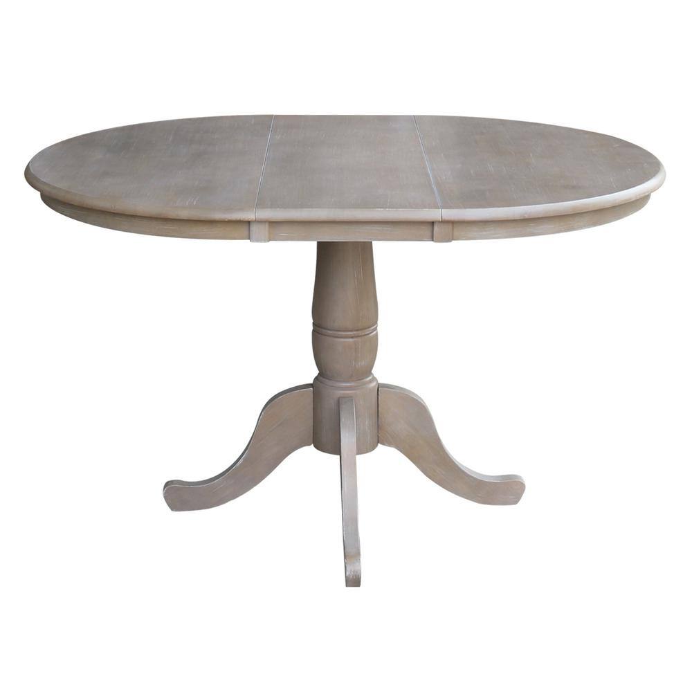 Washed Gray Taupe 36" Round Extension Dining Table with 4 Cafe Chairs