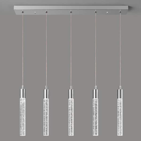 Home Lighting 30W Chrome 5-Light Modern Dimmable Integrated LED Mini Crystal Pendant Light for Ktichen
