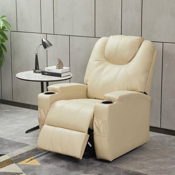 Beige Faux Leather Power Lift Recliner Chairs Electric Recliner with Storage Pocket and Adjustable Footrest