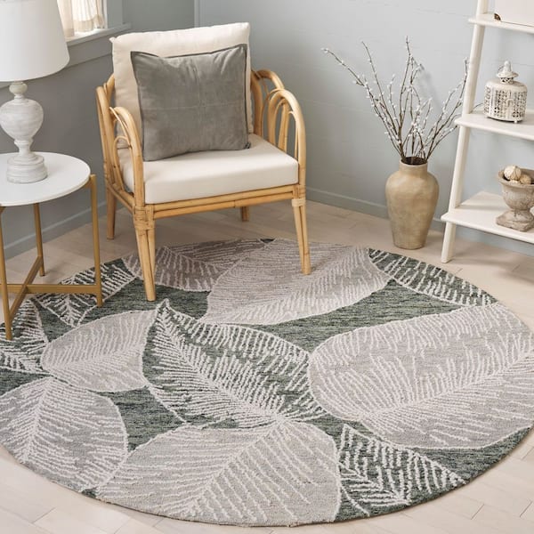 Jardin 6 ft. x 6 ft. Round Green/Ivory High-Low Oversized Leaves Area Rug