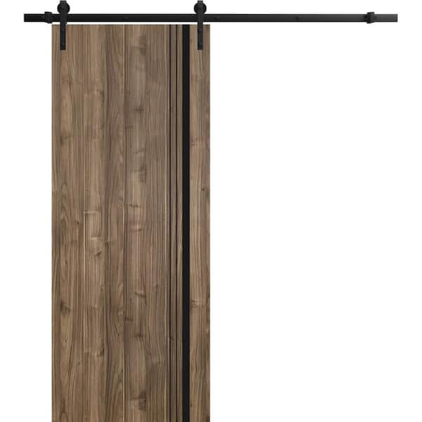 Sartodoors 24 in. x 80 in. 1 Panel Walnut Solid Wood with Honeycomb Sliding Barn Door with Hardware Kit