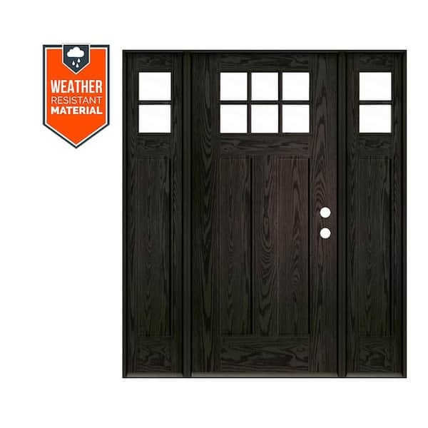 Krosswood Doors Craftsman 64 in. x 79 in. 6-Lite Left-Hand/Inswing Clear Glass Baby Grand Stain Fiberglass Prehung Front Door with DSL