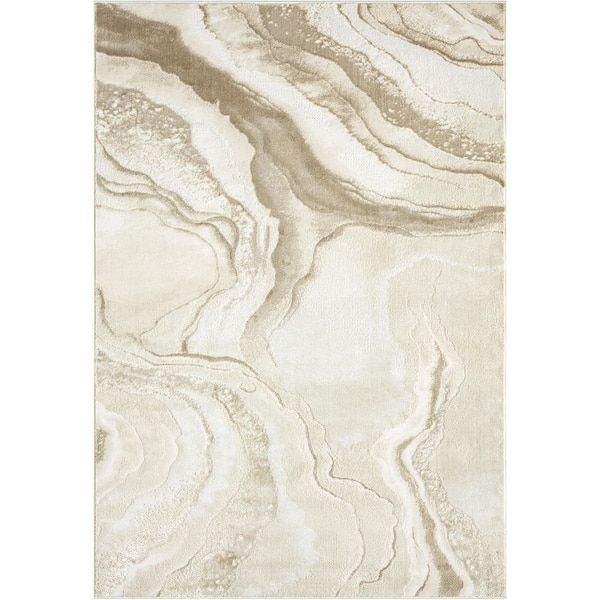 Glam Beige 6 ft. x 9 ft. Abstract Polypropylene Polyester Area Rug