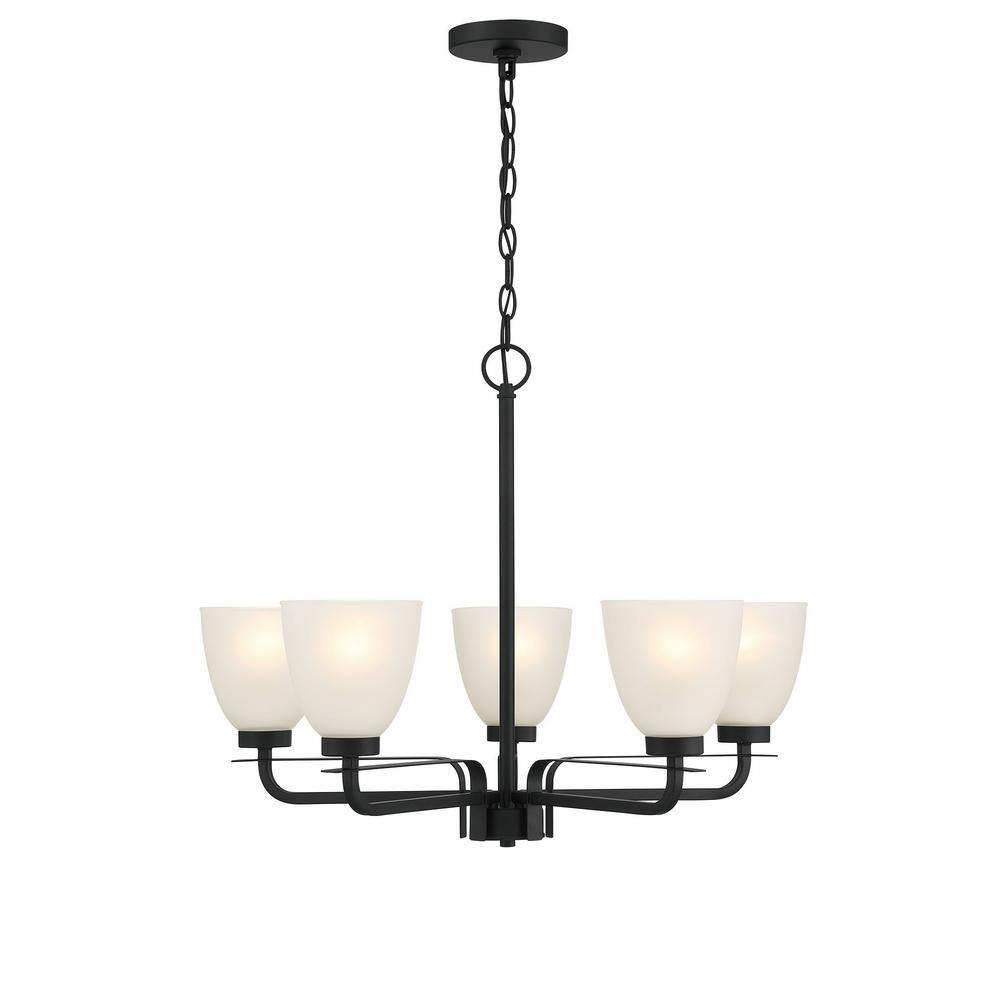 Mini Coal Black 5-Light Chandelier with Etched Glass Shade