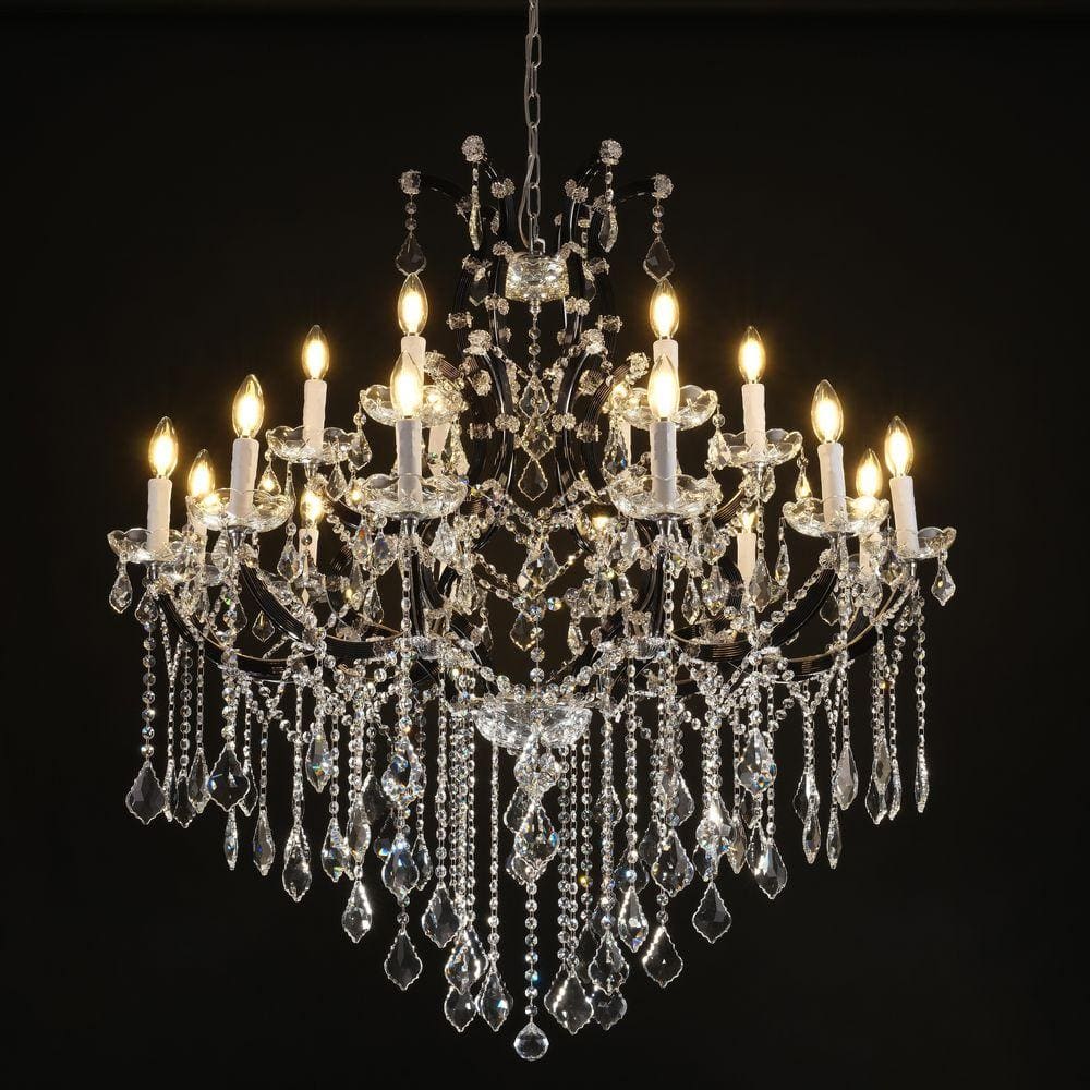 Candle Chandelier 41 in. 18-Lights Black Luxury Crystal Chandelier for Dinning Room Living Room Foyer, Bedroom Staircase price history on PriceWatchPro