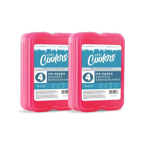 Reusable XL Slim Ice Packs for Lunch Bags, Cool Coolers for Camping, Pink (8-Pack)