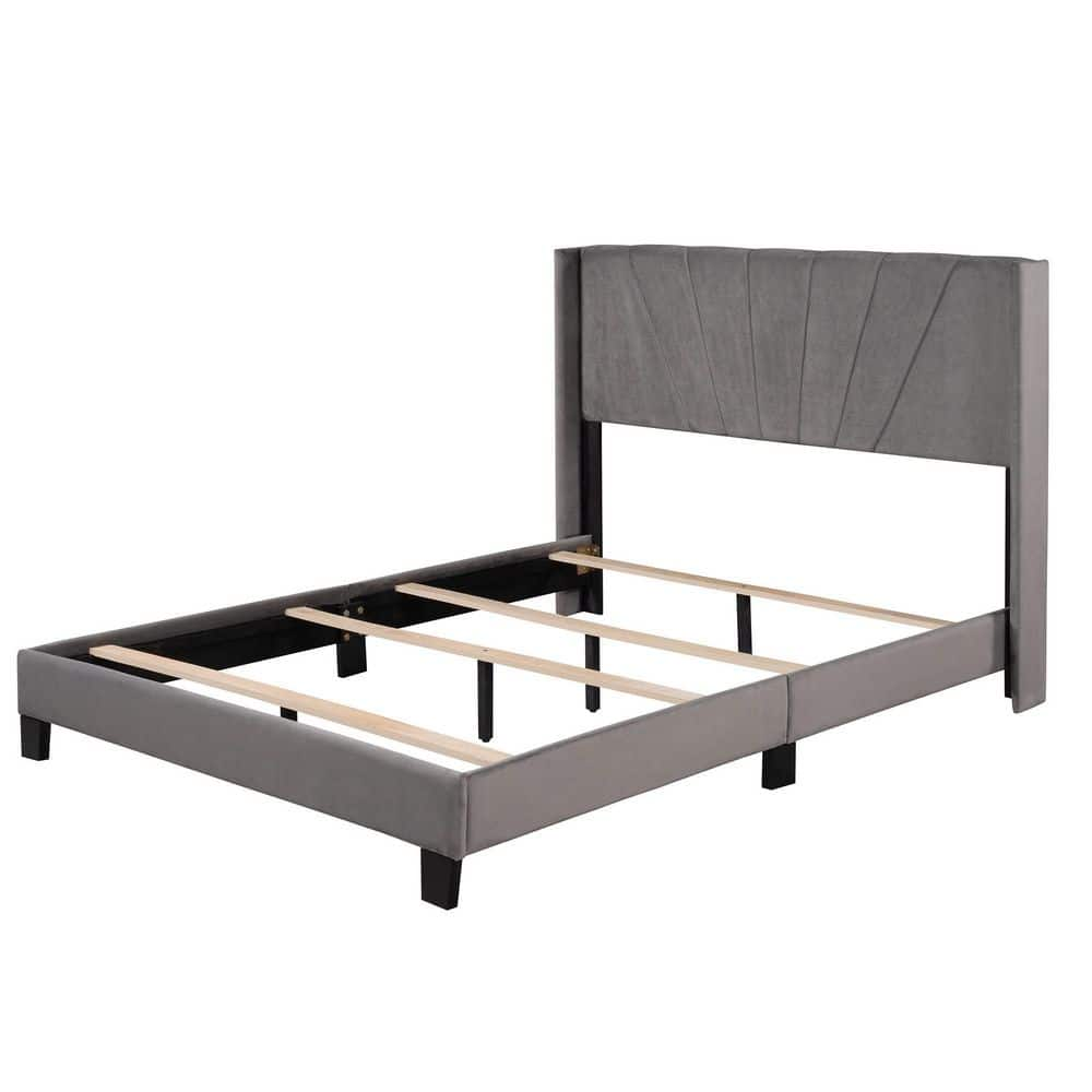 SUNRINX Gray Bed Frame Queen Velvet Platform Bed, Box Spring Needed MG4 ...