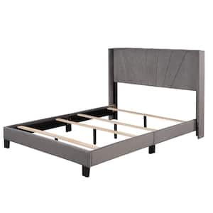 Gray Bed Frame Queen Velvet Platform Bed, Box Spring Needed