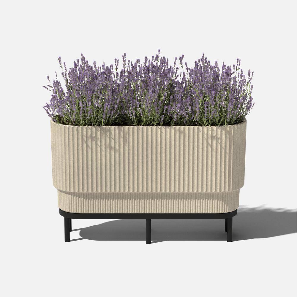 Sandstone and Black 30" Raised Planter with Acacia Wood Stand