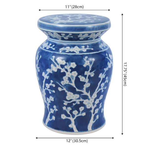 JONATHAN Y Cherry Blossom 17.75 in. Ceramic Garden Stool, Blue