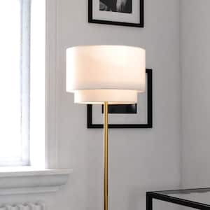 Burnaby 62.5 in Gold Matte Brass Mid-Century Modern Standard Floor Lamp White Linen Shade Pull Chain Switch