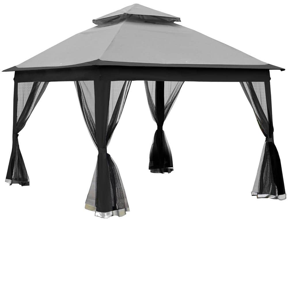 11 ft. x 11 ft. Grey Pop Up Gazebo Canopy With Removable Zipper Netting ...