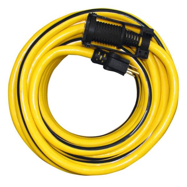 Voltec 50 ft.10/3 SJTW Outdoor Extension Cord with E-Zee Lock and Lighted End, Yellow with Black Stripe