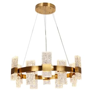 Euromos 24-Light dimmable Integrated LED Plating Brass Drum Chandelier with Glacial Handmade Glass