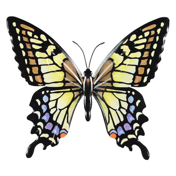 Exhart Yellow Metal Hand Painted Butterfly Wall Art