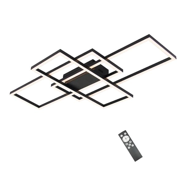 UMEILUCE 42 in. 3-Light Black Dimmable LED Flush Mount for Living Dining Room Close to Ceiling Light