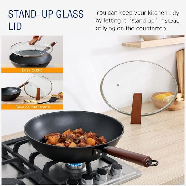 Lynzavix Pre-Seasoned Carbon Steel Wok 13 Inch Flat Bottom