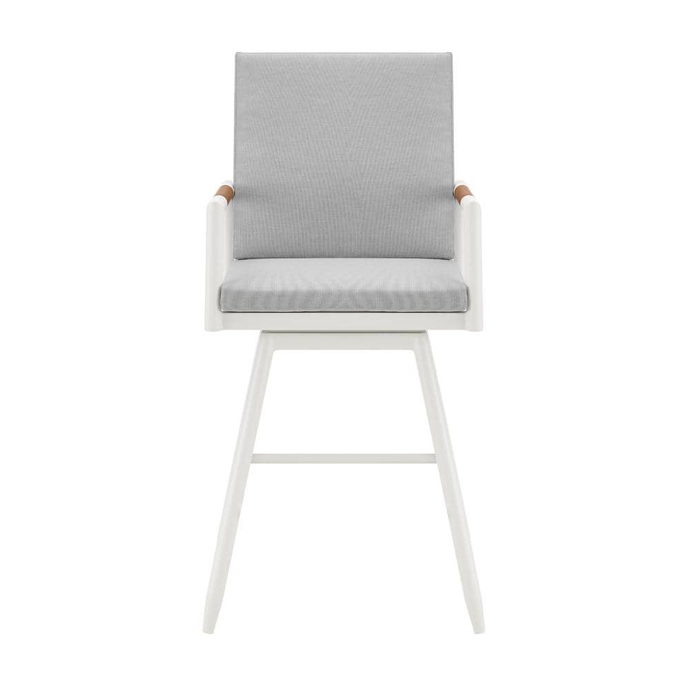 Crown Bar Height Swivel Teak Outdoor Bar Stool with Light Gray Cushion