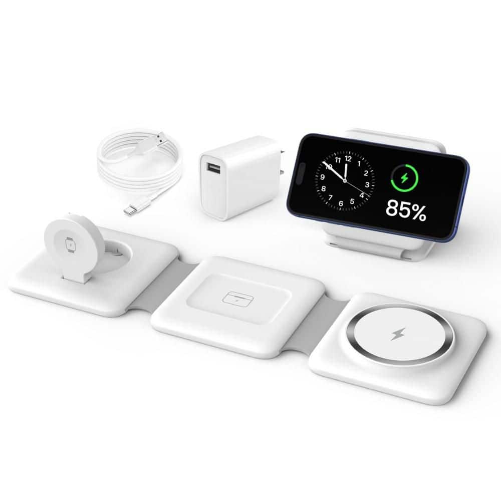 Foldable Magnetic Wireless Charging Station for Phone, Watch and Earpods, Multiple Devices Travel Charging Pad, White price history on PriceWatchPro