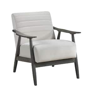 White and Gray Velvet Arm chair with Channel Stitched