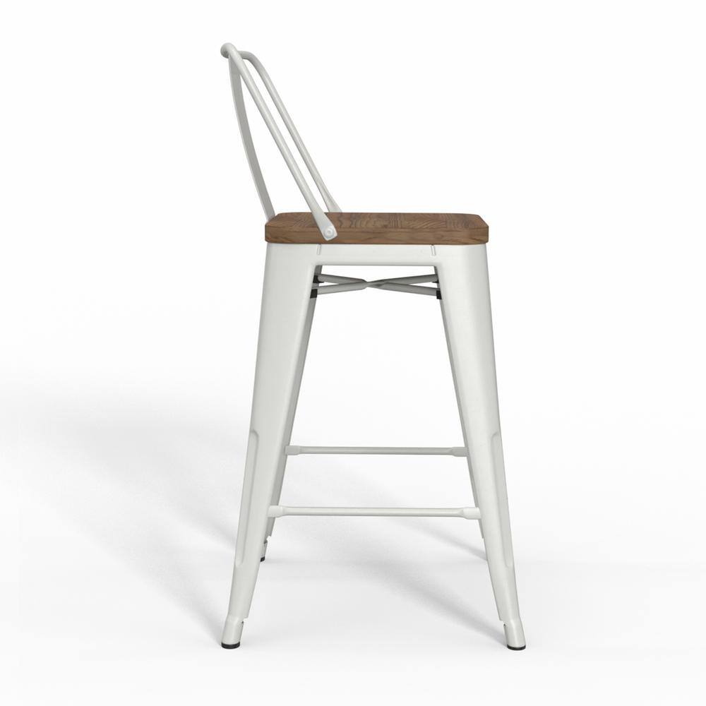 Rayne 24-Inch White Metal and Elm Wood Counter Stool Set