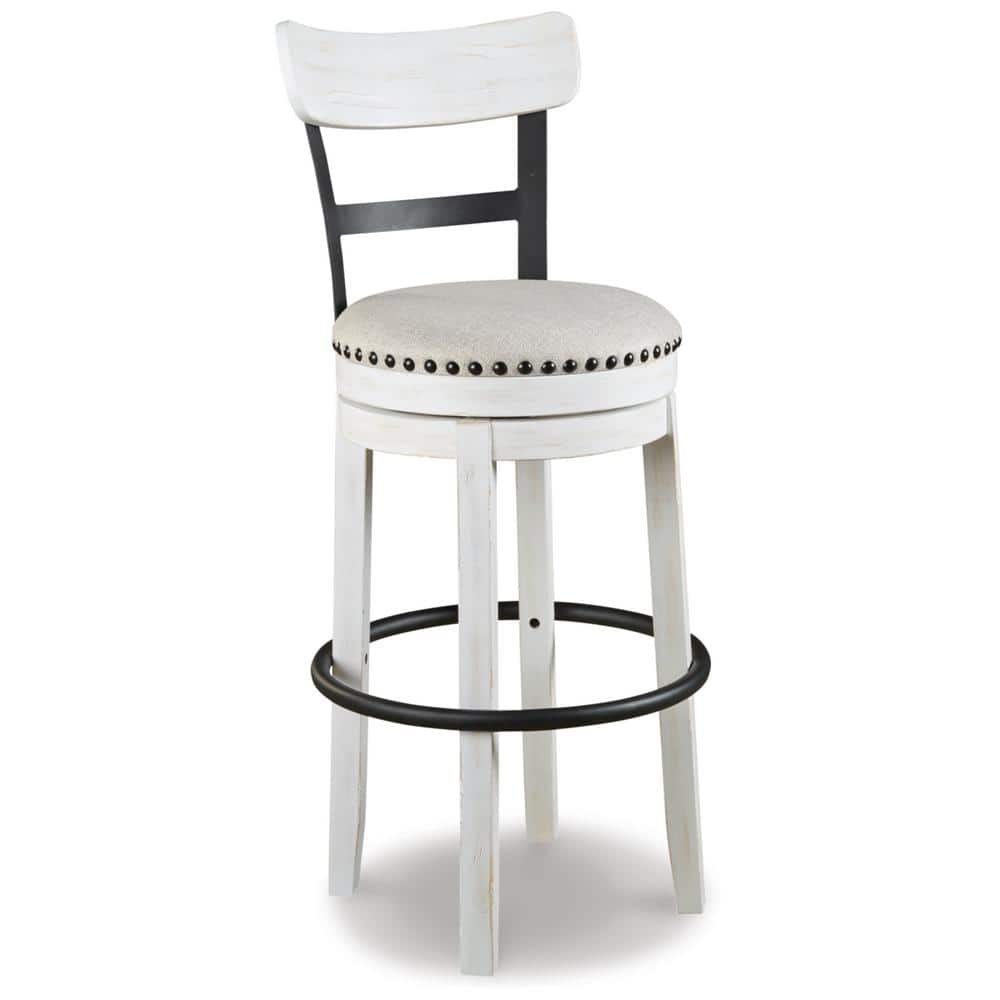 Industrial Cream White Swivel Barstool with Metal & Wood Accents