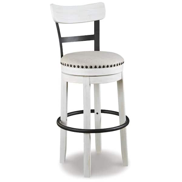 Valebeck 30 in. White/Black Low Back Wood Bar Stool Upholstered Stool with Polyester Seat