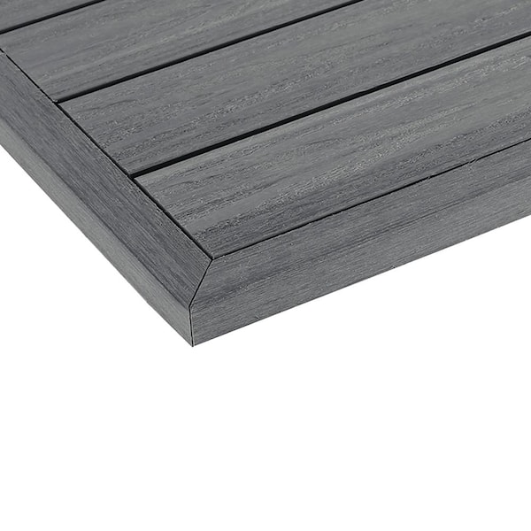 NewTechWood 1/12 ft. x 1 ft. Quick Deck Composite Deck Tile Outside Corner Trim in Westminster Gray (2-Pieces/Box)