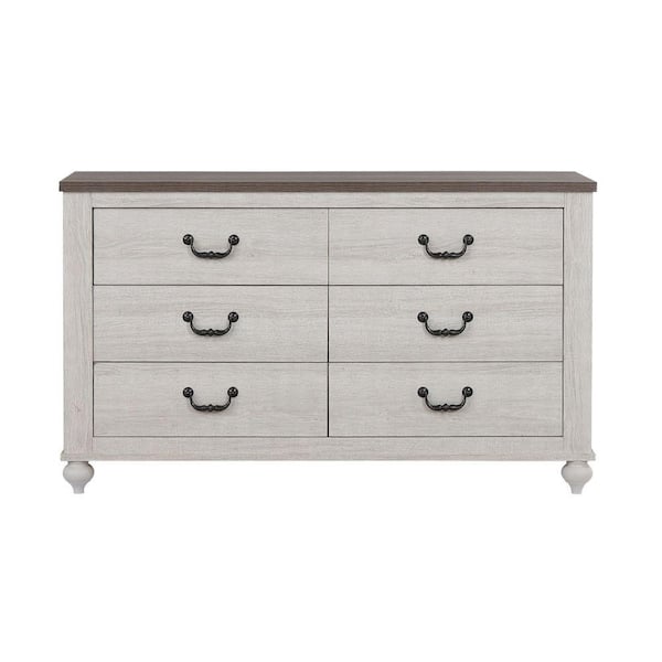 Benjara 17.25 in. White and Brown 6-Drawer Wooden Dresser Without Mirror