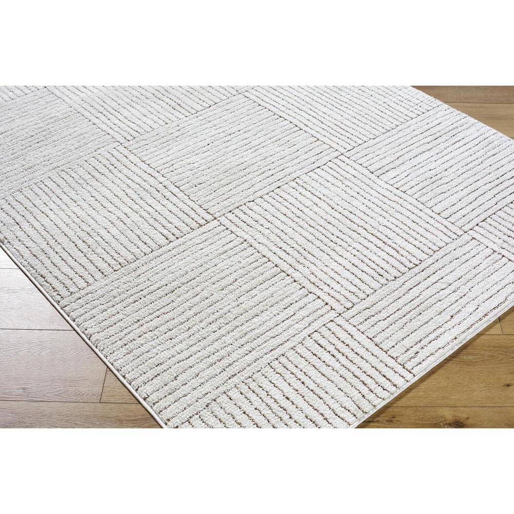 Ivory and Brown Geometric Synthetic Area Rug, 6'7" x 9'