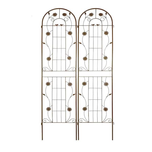 Tenleaf 2-Piece Brown Metal Garden Trellis 19.7" x 86.7" Rustproof Trellis for Climbing Plants Outdoor Rustproof Plant Support