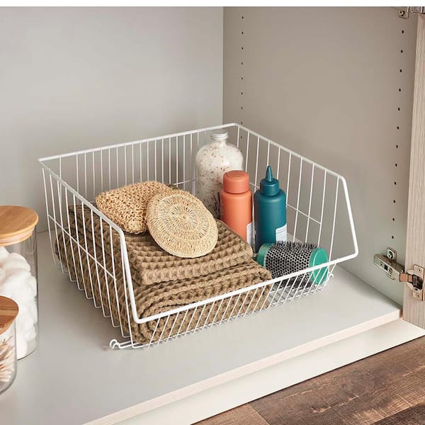 8.25 in. H x 16.375 in. W White Steel 1-Drawer Close Mesh Wire Basket