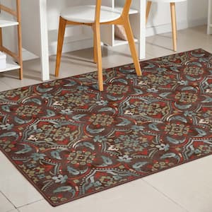 Brown 3 ft. 3 in. x 4 ft. 7 in. Kings Court Florence Modern Floral Area Rug