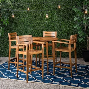 Stamford Teak Brown 5-Piece Wood Oval Bar Height Outdoor Patio Dining Set