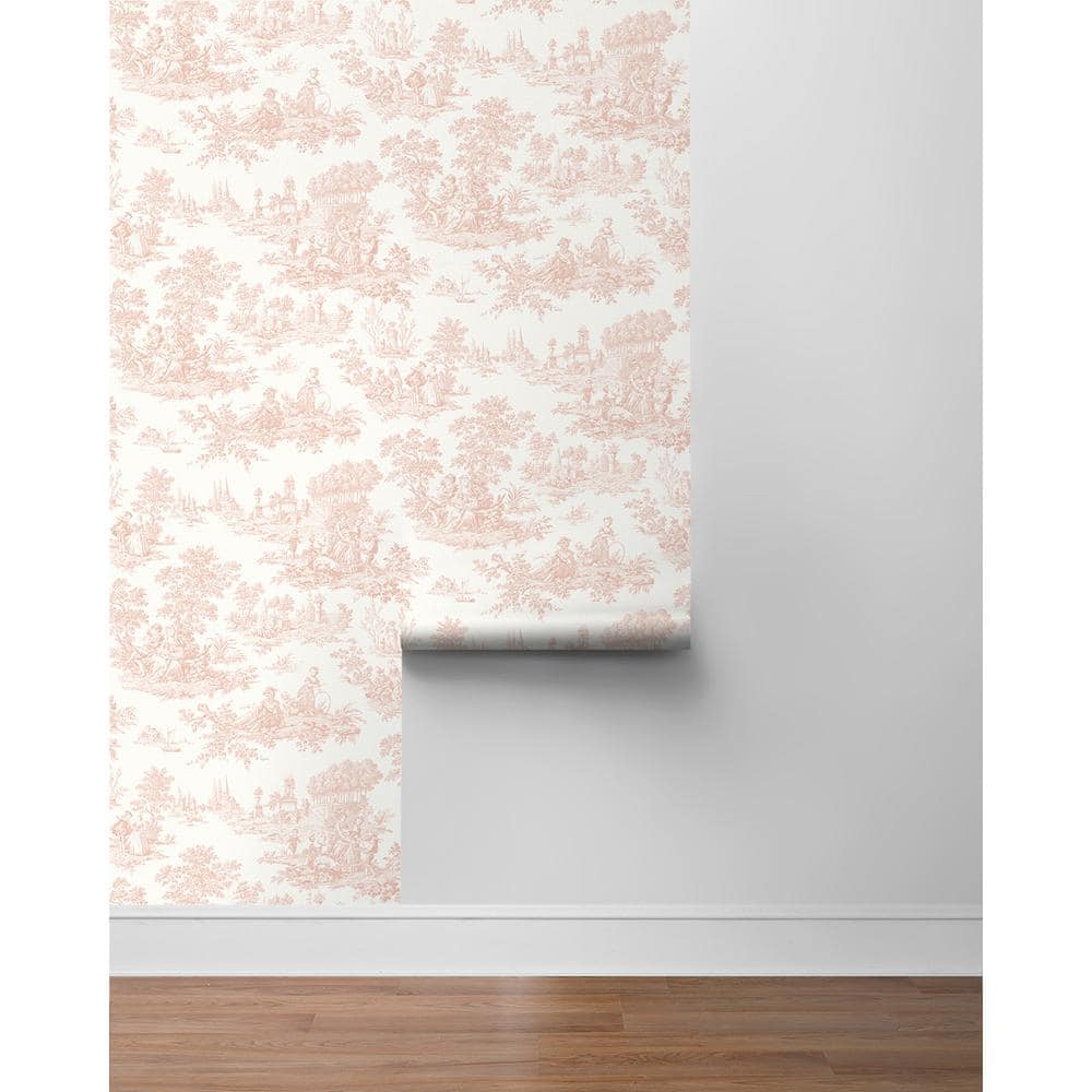 Blush Pink Vinyl Peel and Stick Wallpaper with French Countryside Design