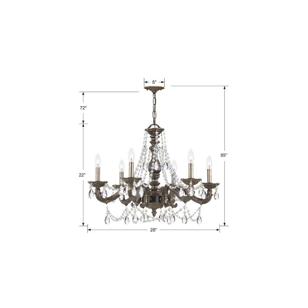 Venetian Bronze and Crystal 6-Light Chandelier