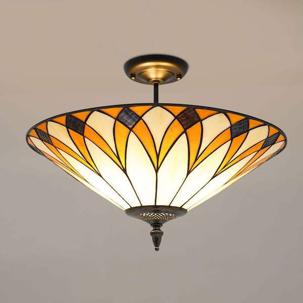 OUKANING 15.7 in. 3-Light Colorful Retro Semi-Flush Mount Ceiling