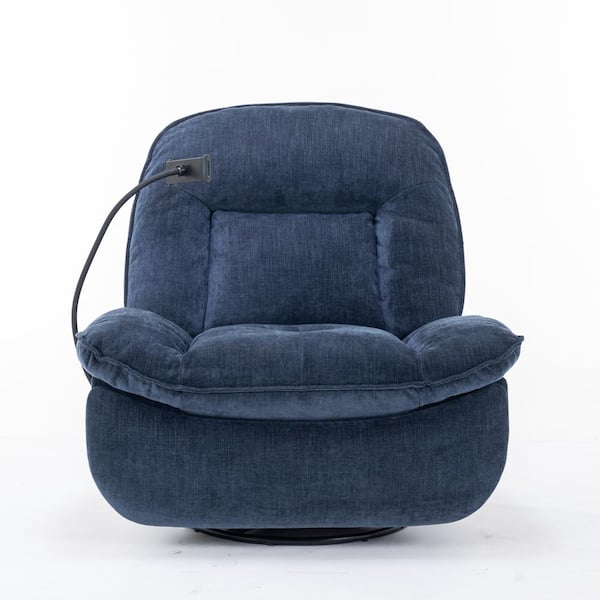 Blue Linen Fabric Power Lift Recliner with Adjustable Massage and Heating Function