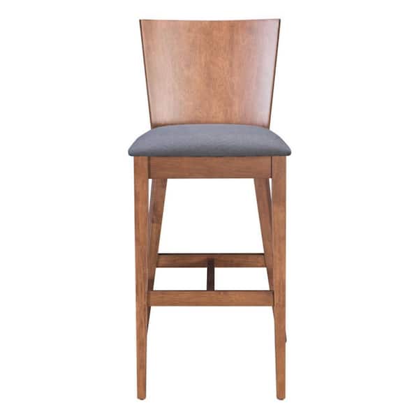HomeRoots 29.3 in. Gray Low Back Wood Counter Height Bar Chair with Upholstery Seat Set of 2