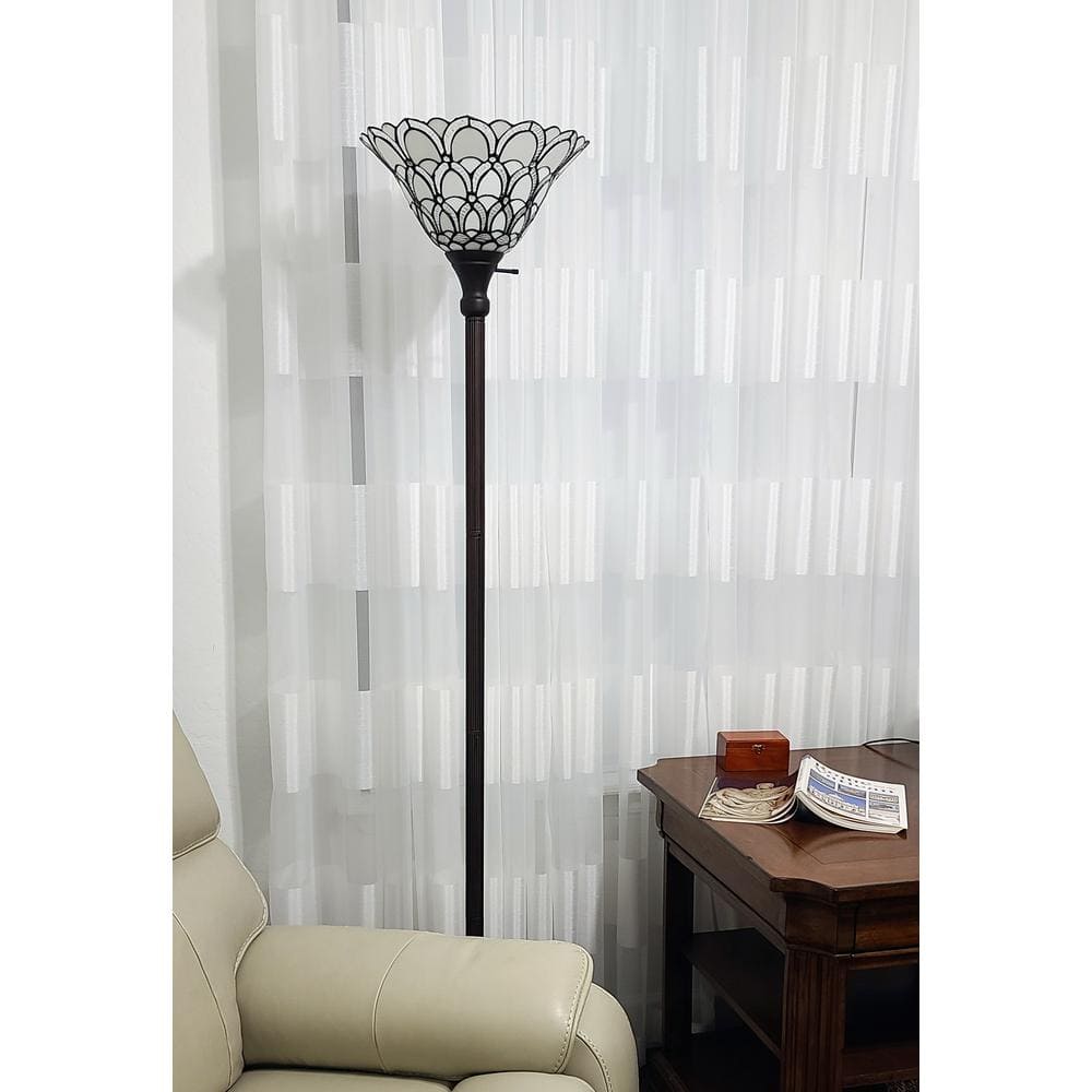 Elegant Peacock 69" Bronze Torchiere Floor Lamp with Stained Glass
