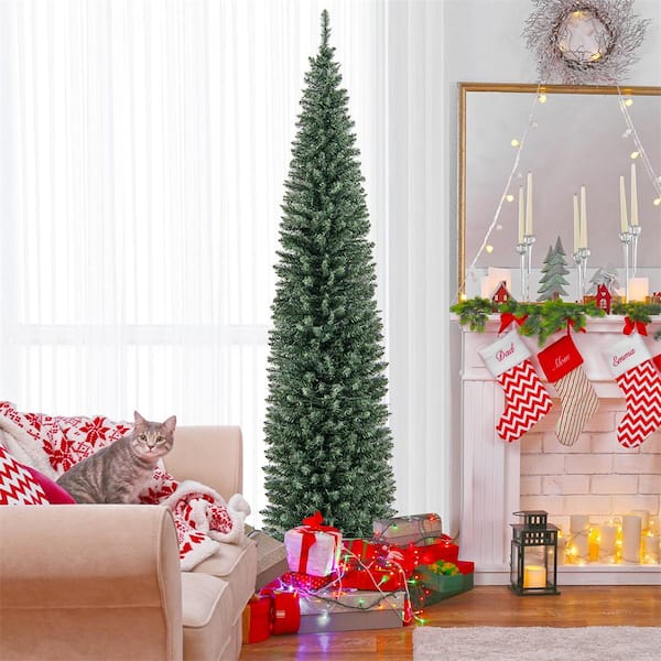 8 ft. PreLit 300 LED Lights Pencil Christmas Tree with 591 Branch Tips Party